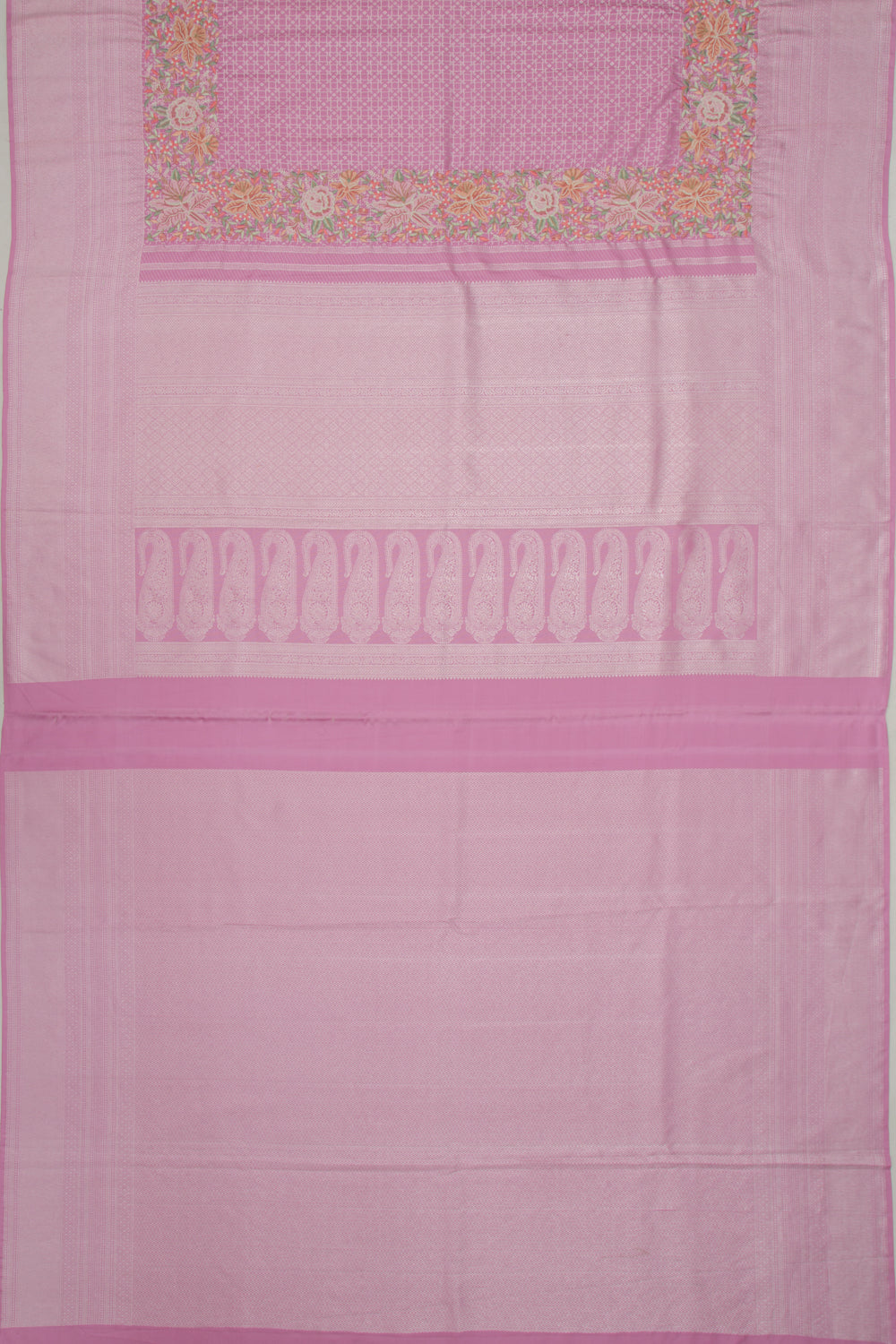 Kanchipuram Silk Ikat Pastel Pink Saree With Embroidery