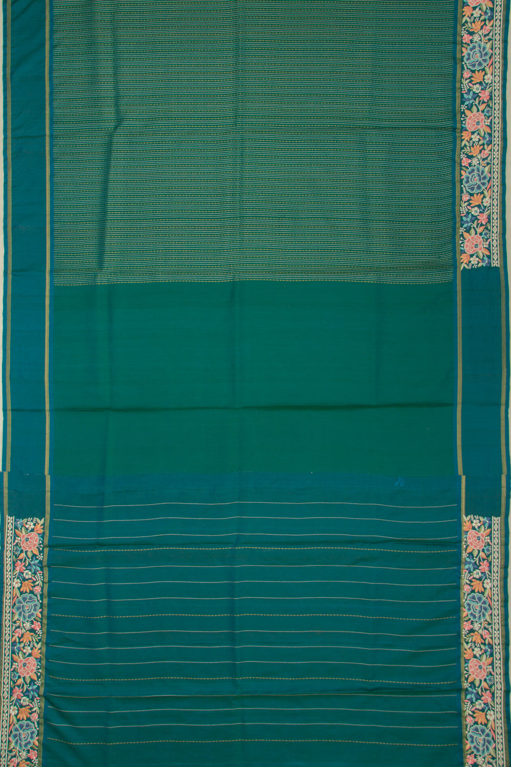 Kanchipuram Silk Vertical Lines Bottle Green Saree With Embroidery Border
