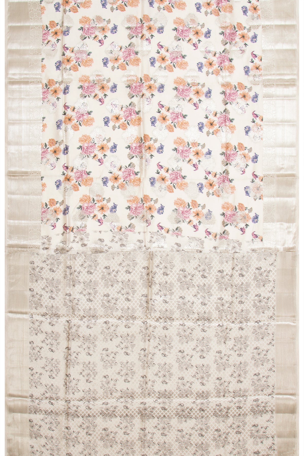 Chiniya Silk Printed And Butta Cream Saree