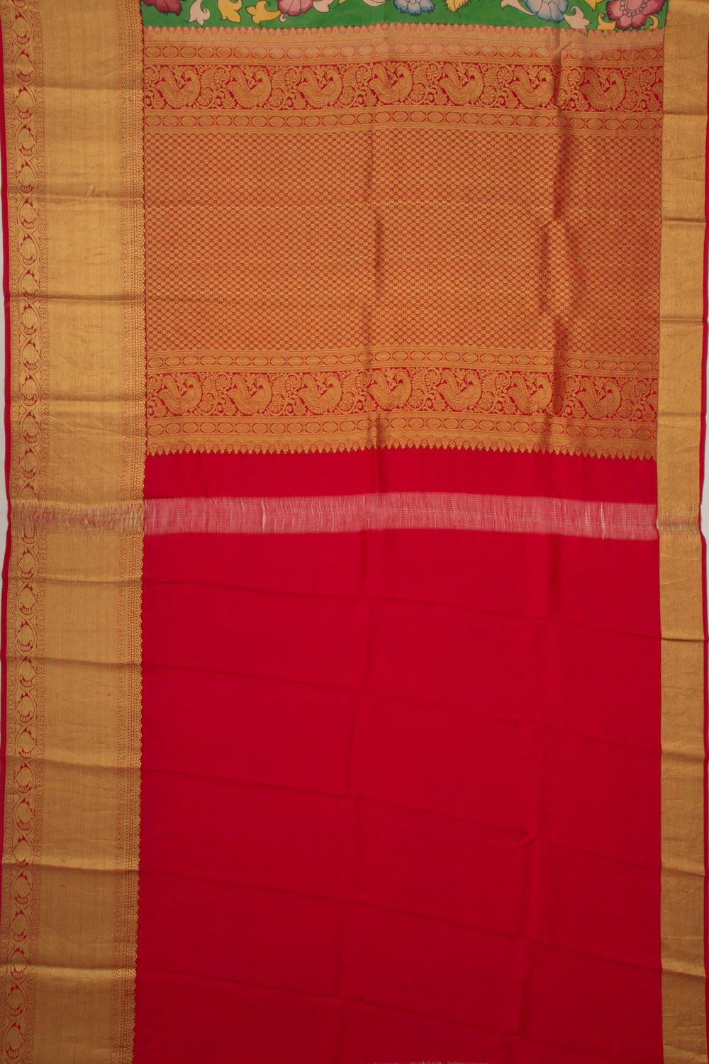 Kanchipuram Silk Handpainted Kalamkari Green Saree