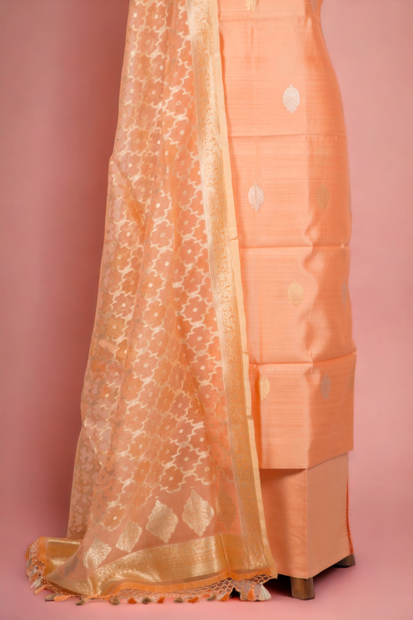 Chanderi Silk Orange Salwar Suit Set