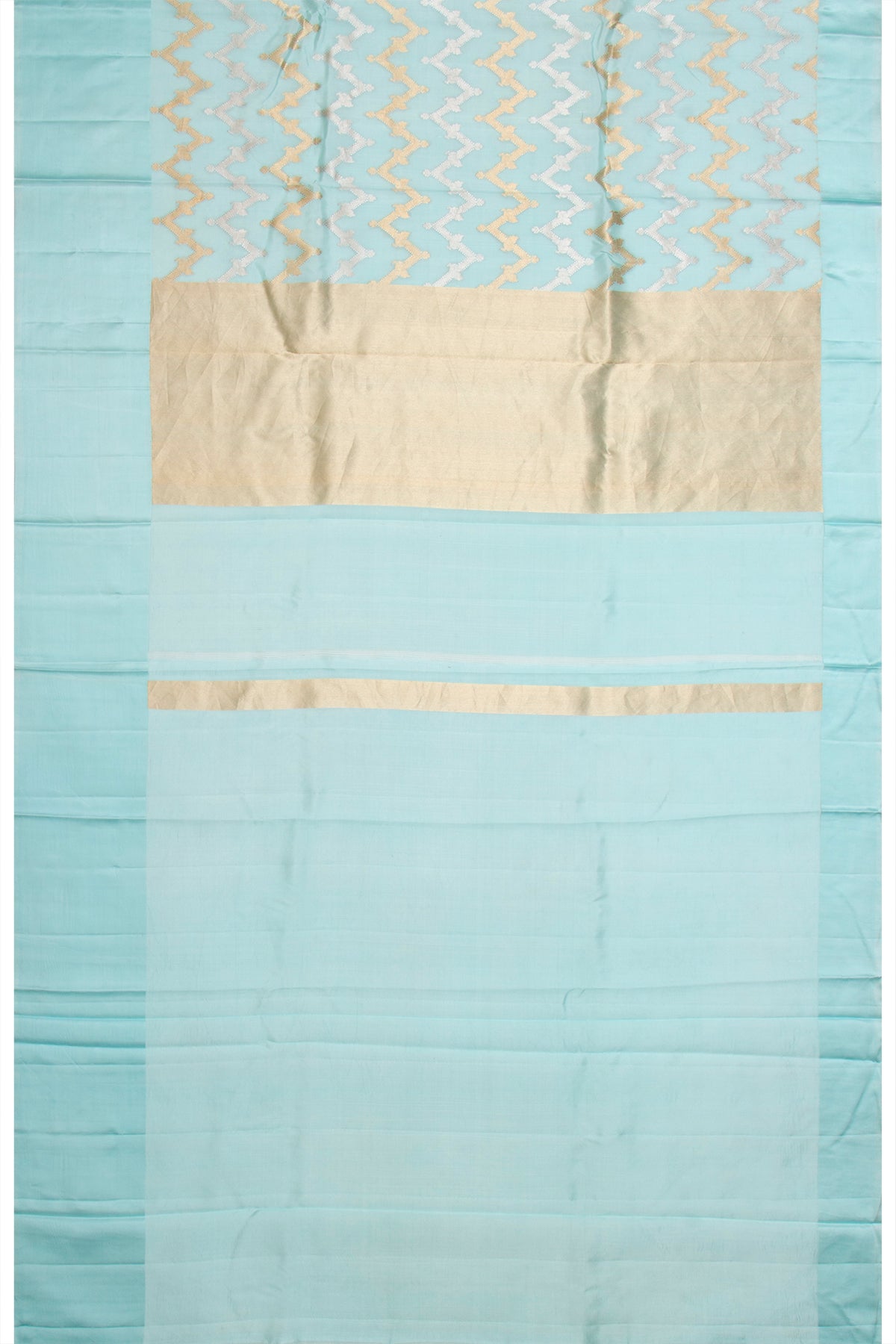 Banarasi Katan Silk Zig Zag Lines Sky Blue Saree With Satin Border