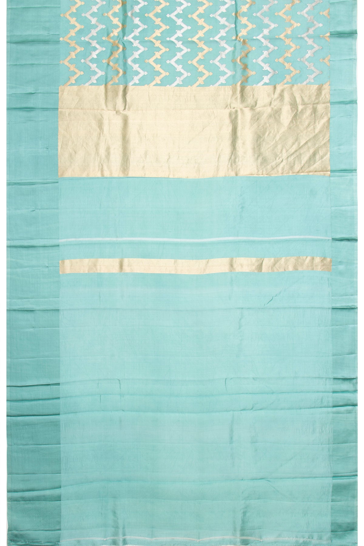 Banarasi Katan Silk Zig Zag Lines Sky Blue Saree With Satin Border