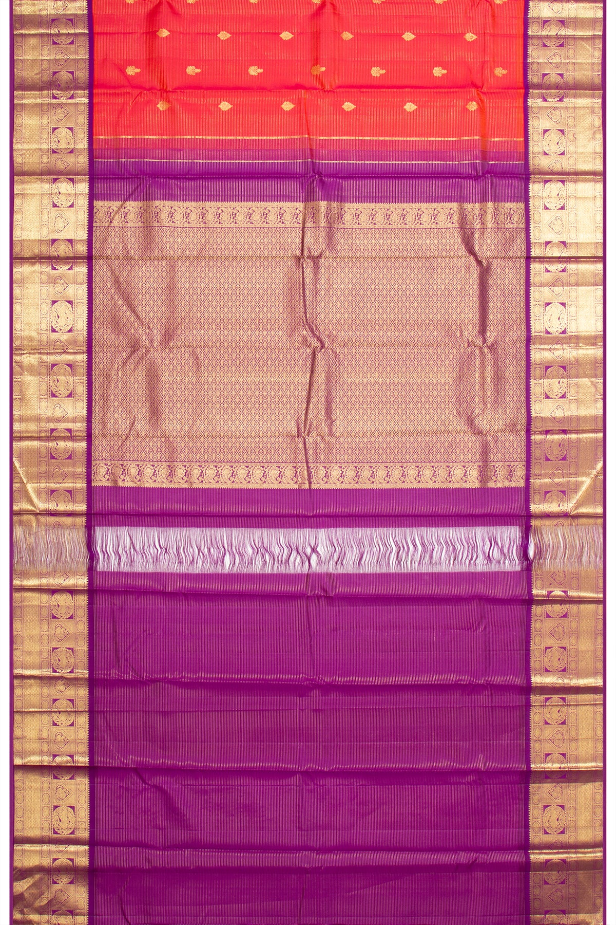 Kanchipuram Silk Oosi Lines And Butta Red Saree
