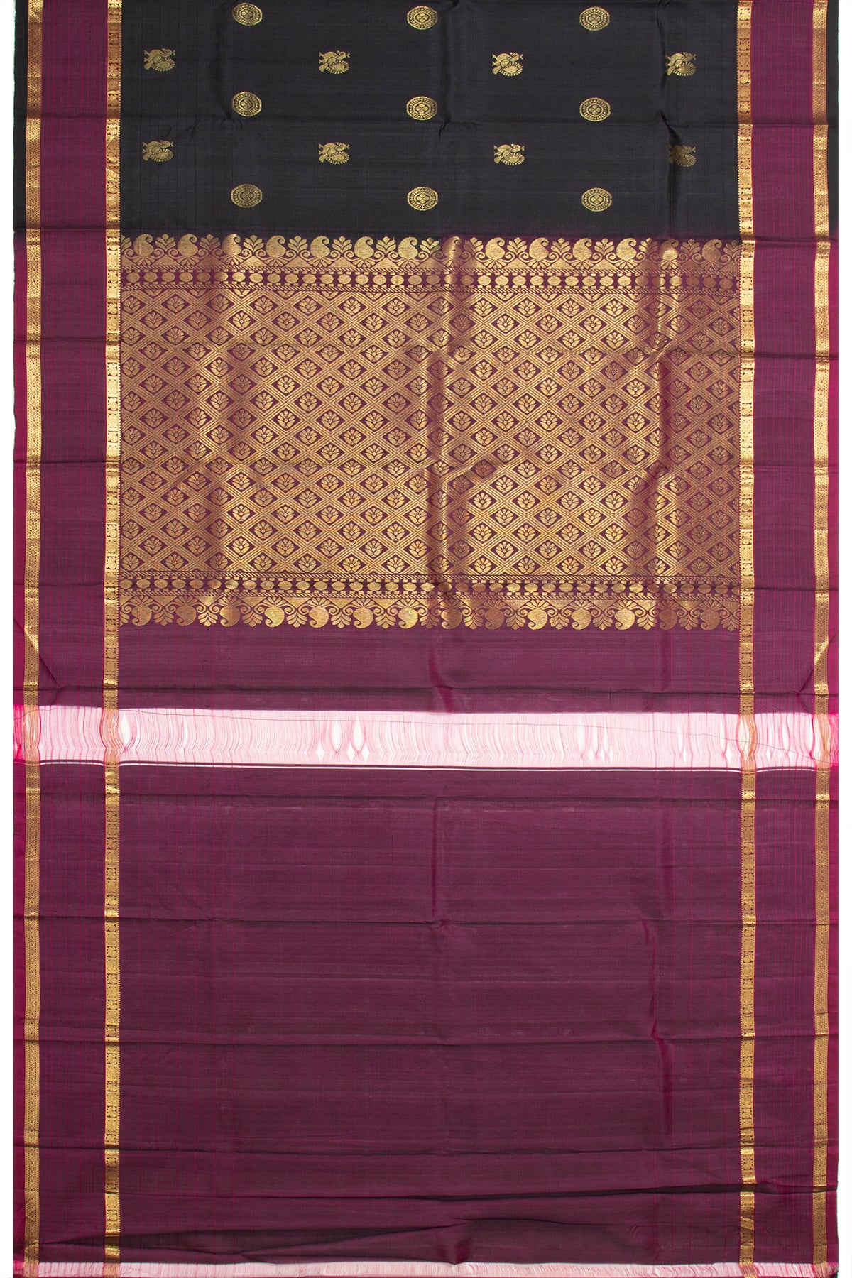 Taranga Kanchi Silk Butta Dark Brown Saree
