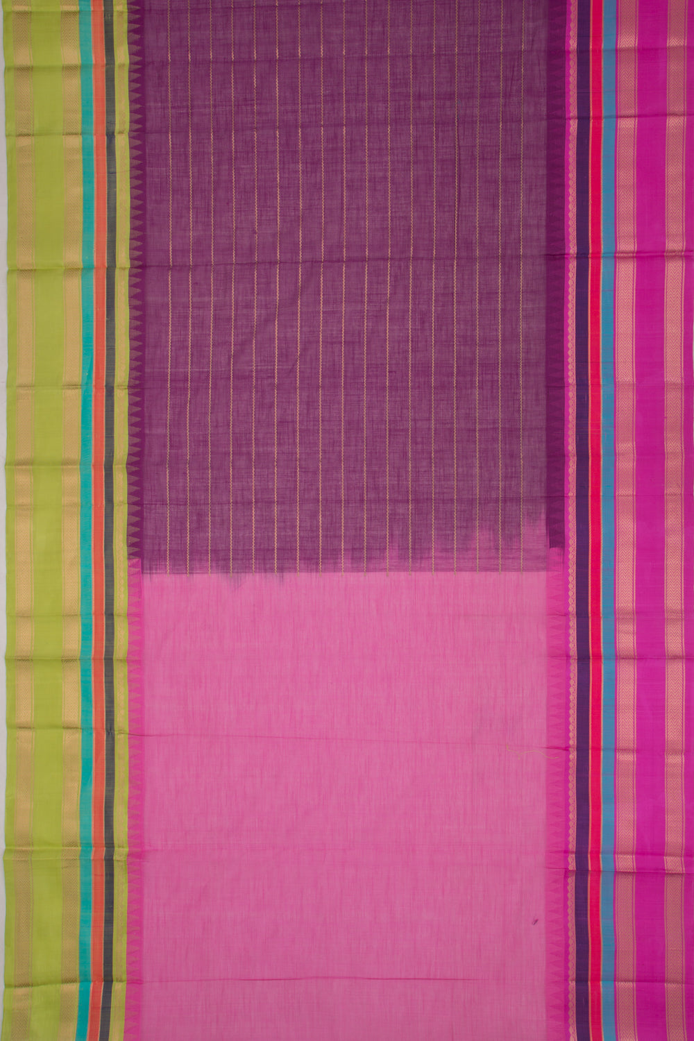 Chettinad Cotton Horizontal Lines Purple Saree