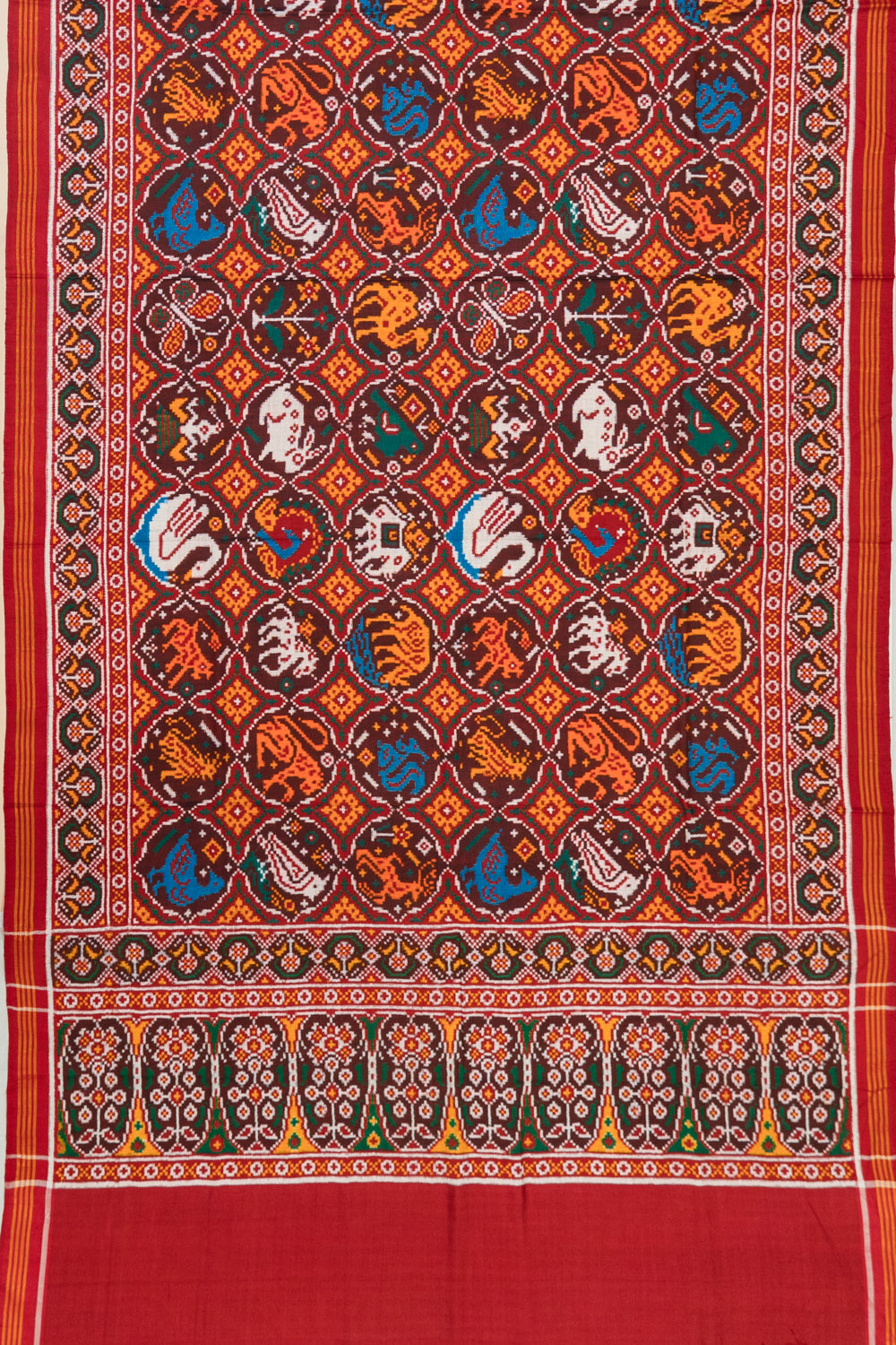 Patan Patola Silk Double Ikat 9 Figure Maroon Saree