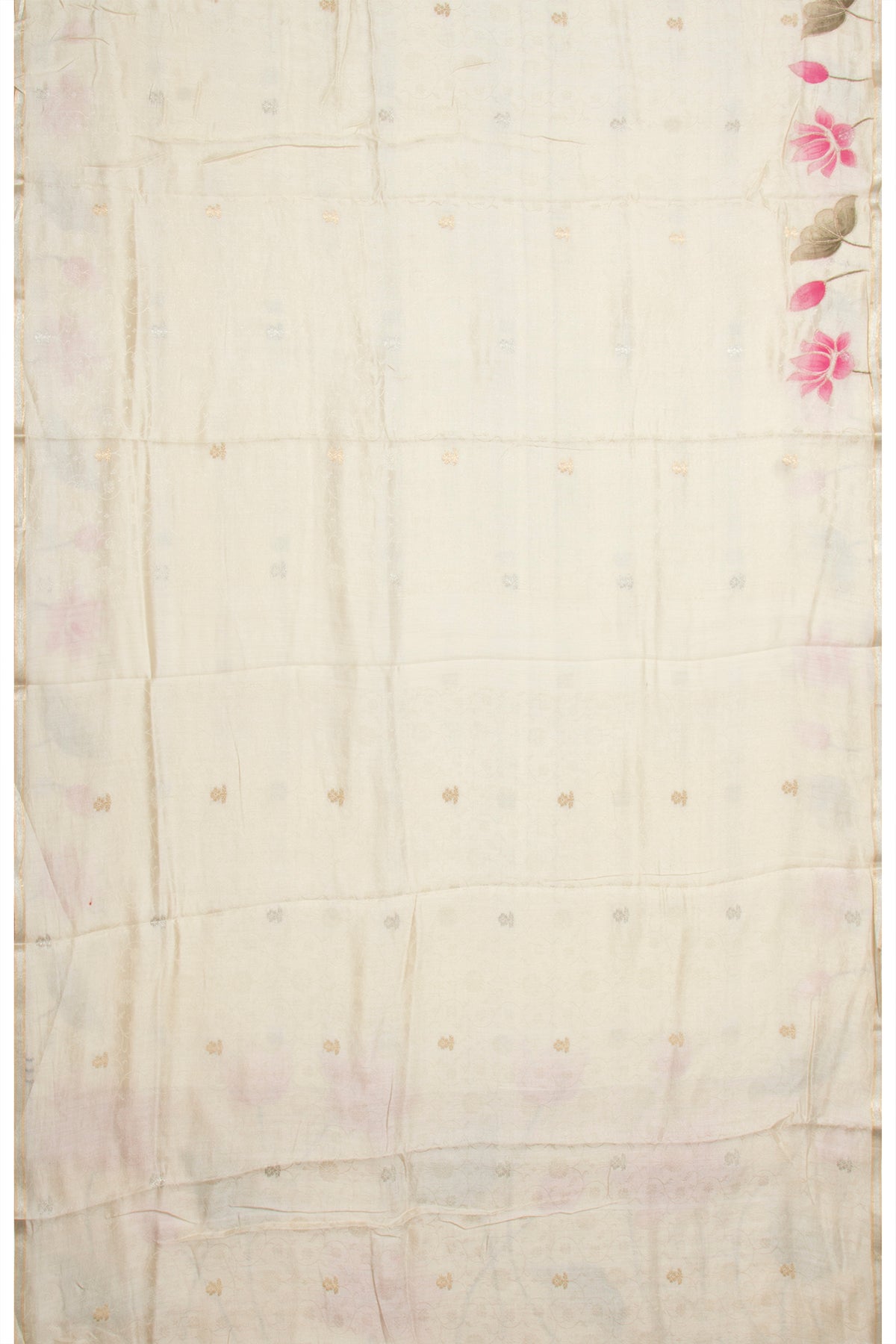 Banarasi Katan Silk Jacquard And Butta Cream Saree With Printed Border