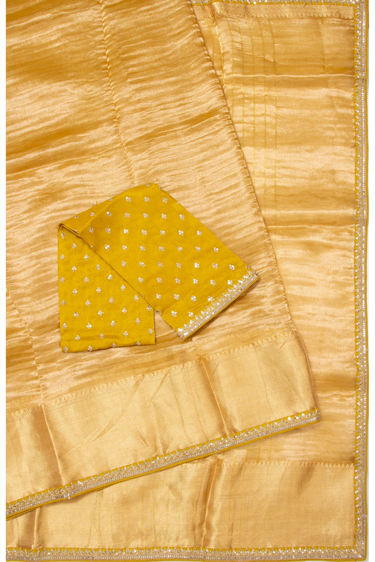 Tissue Crush Organza Plain Yellow Saree