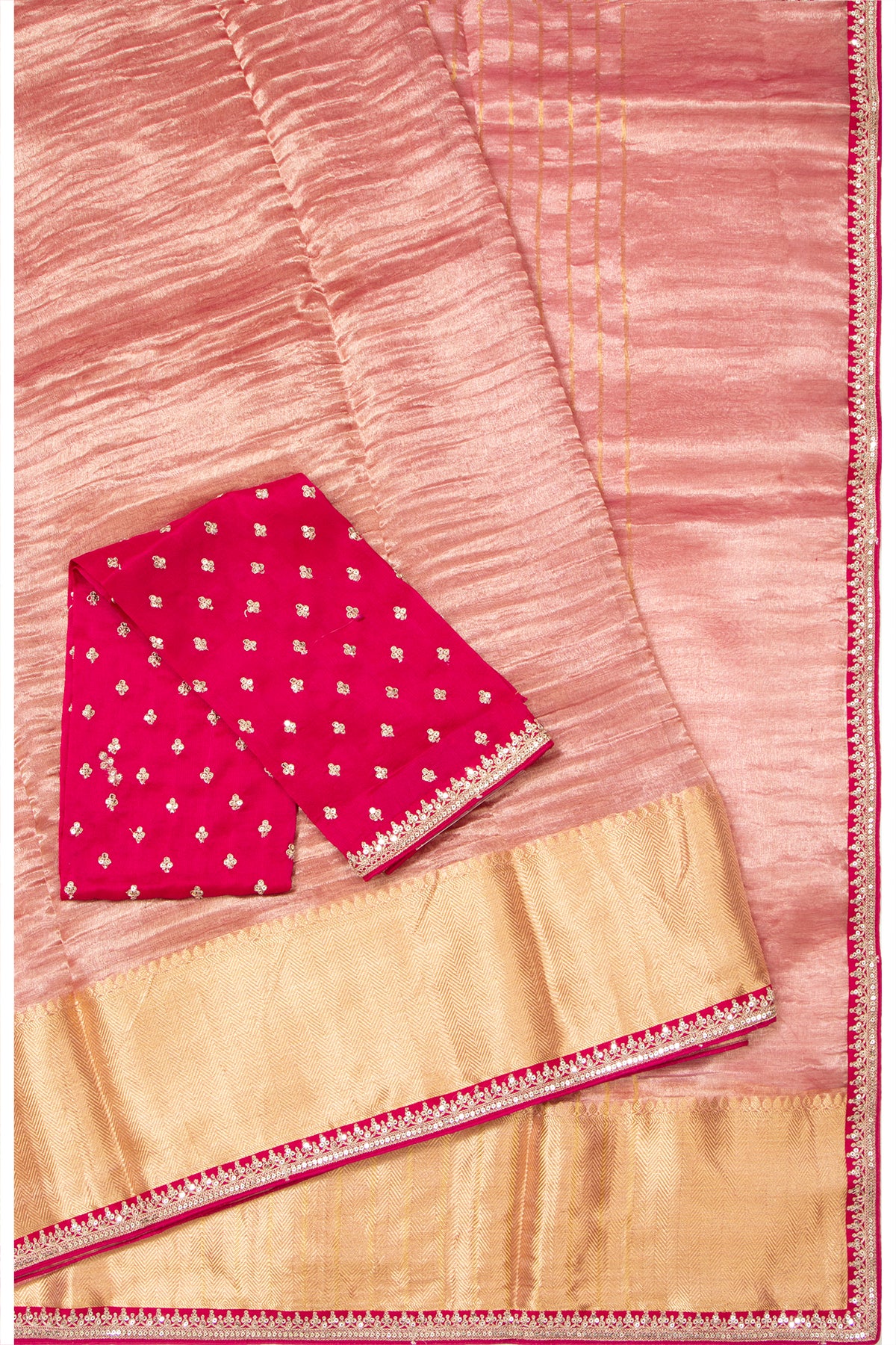 Tissue Crush Organza Plain Pink Saree