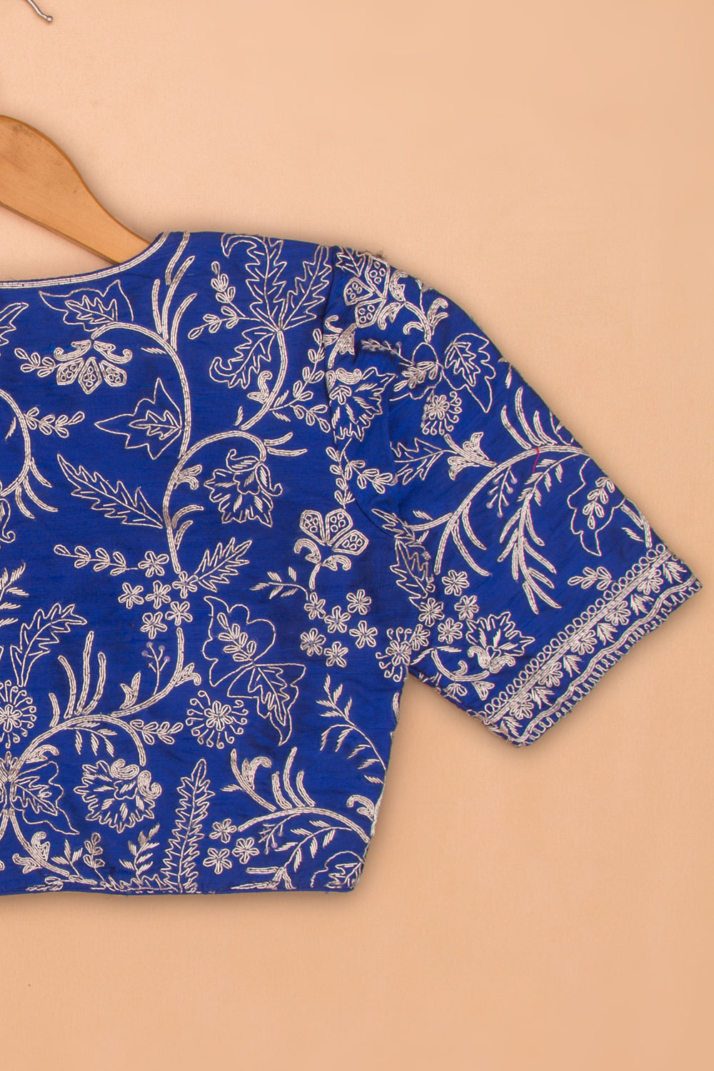Raw Silk Readymade Padded Blue Blouse
