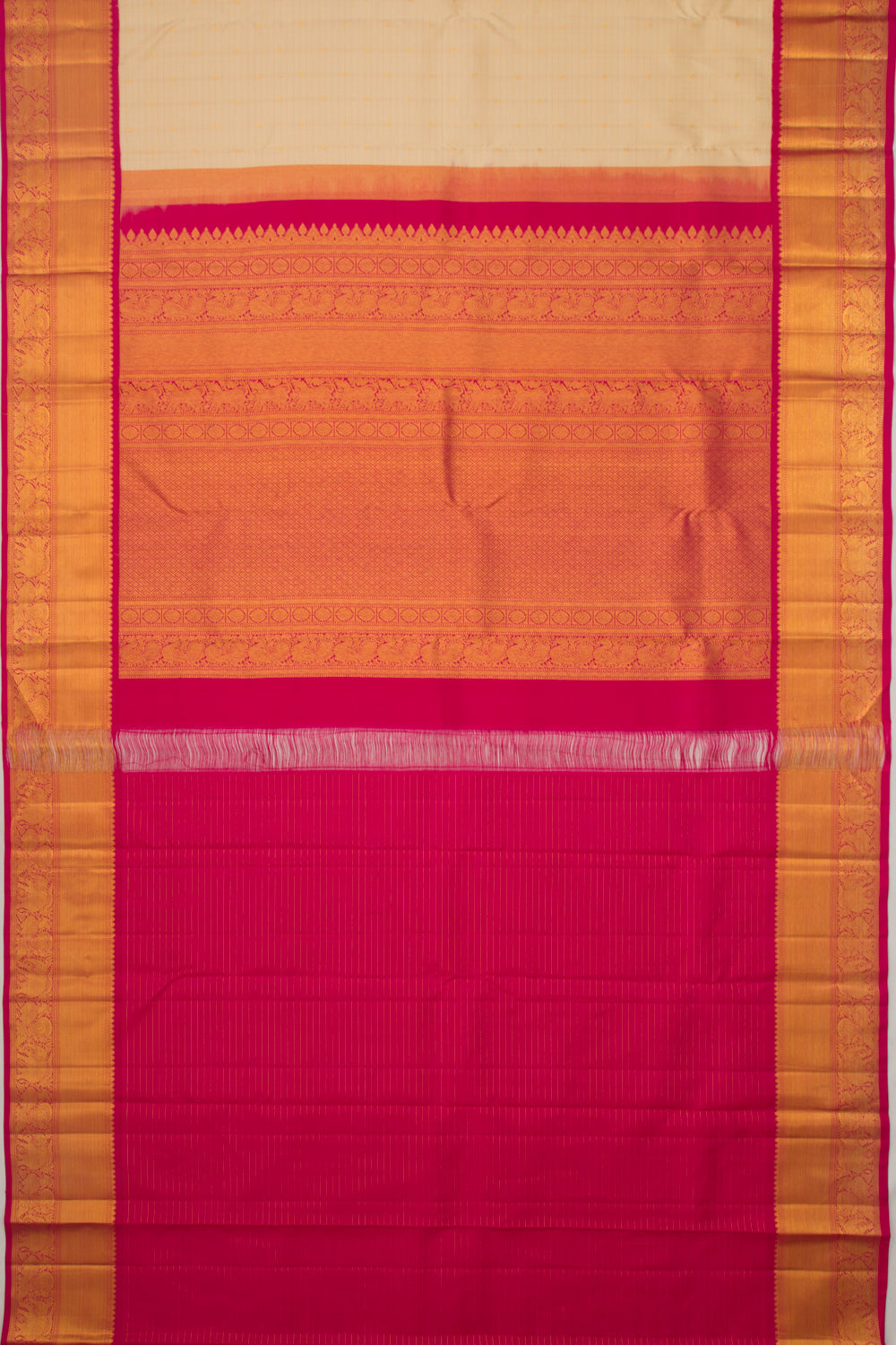 Kanchipuram Silk Checks And Butta Cream Saree