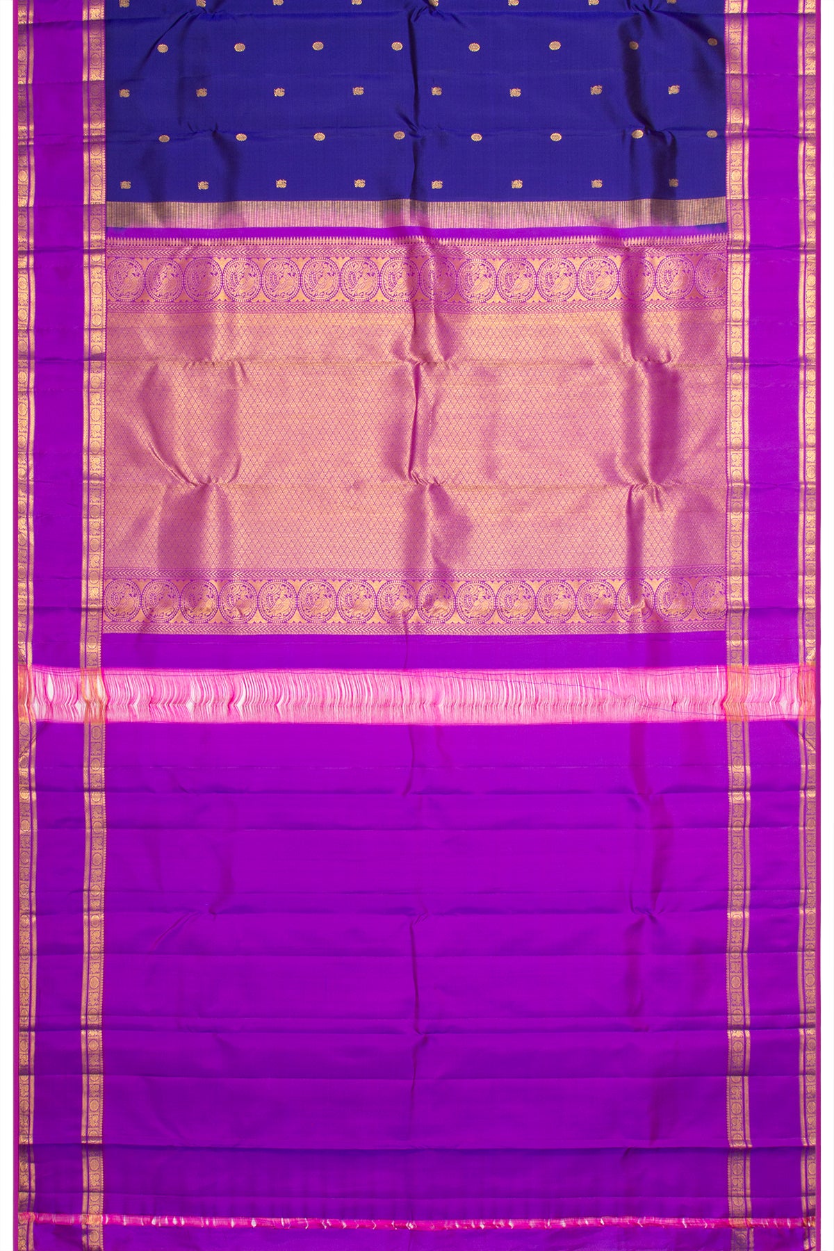 Kanchipuram Silk Butta Violet Saree With Rettai Pattu Border