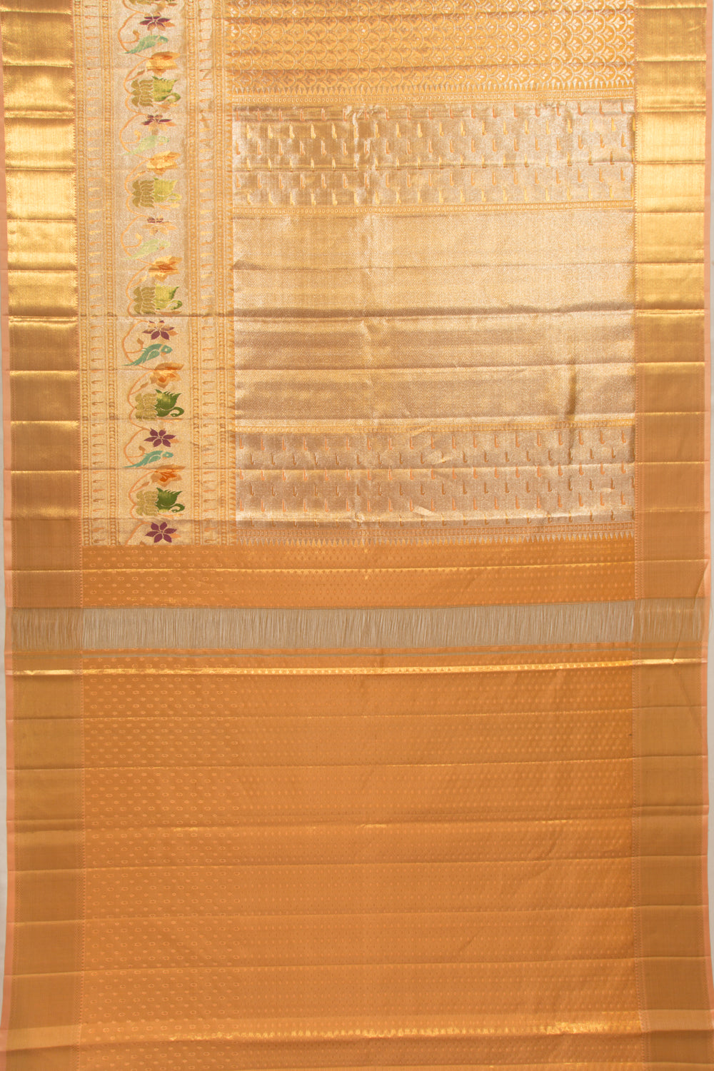 Kanchipuram Silk Tissue Brocade Orange Saree