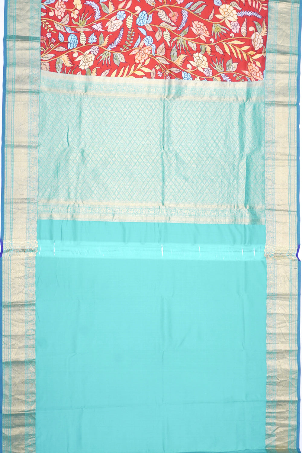 Soft Silk Jacquard And Floral Printed Red Saree