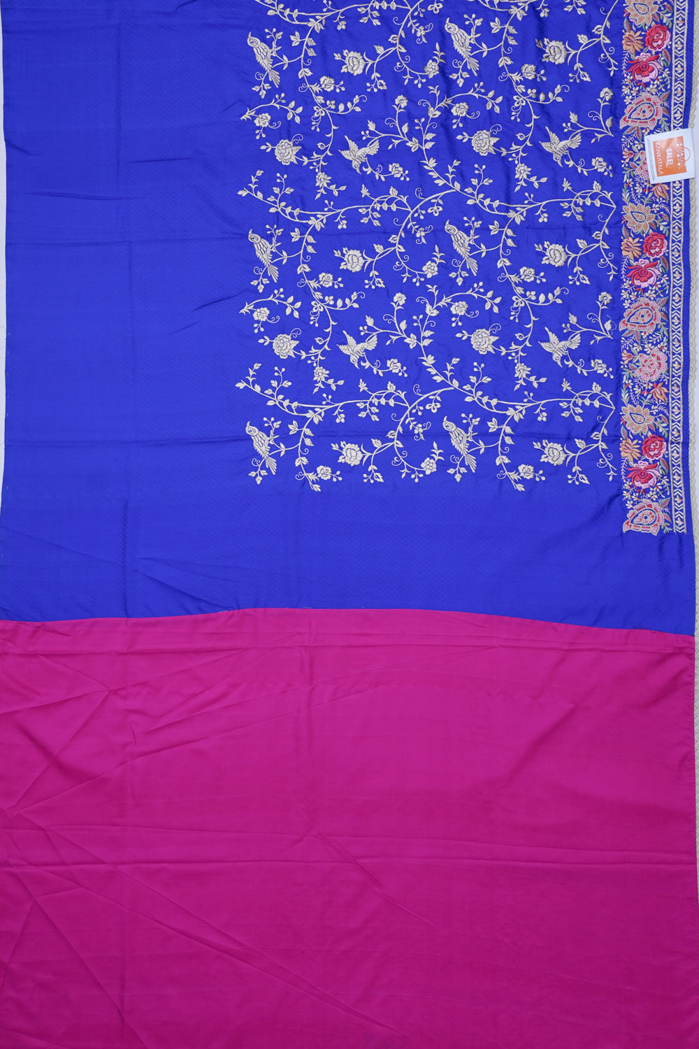 Banarasi Poona Silk Floral Embroidery Blue Saree