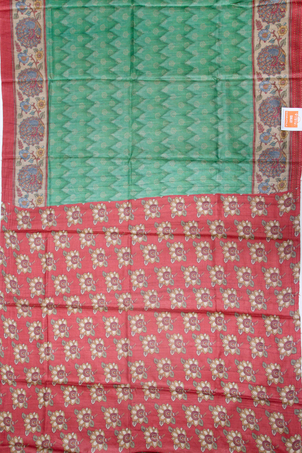 Tussar Printed Green Saree