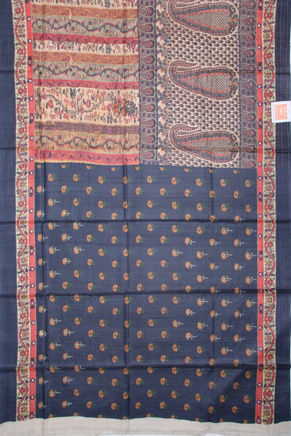 Tussar Printed Grey Saree