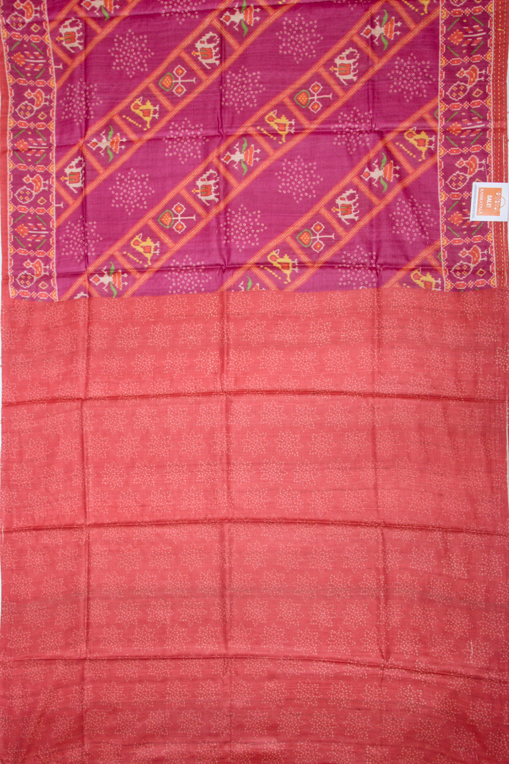 Tussar Printed Pink Saree