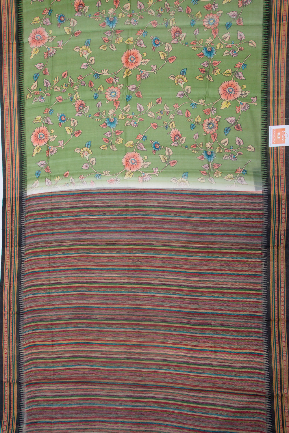 Tussar Floral Printed Green Saree