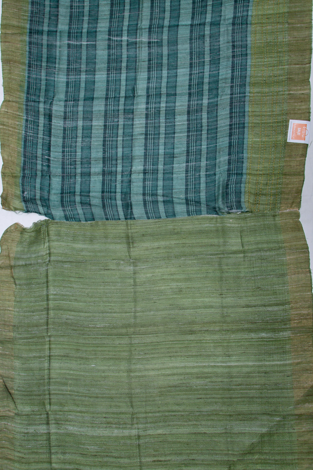 Tussar Horizontal Lines Green Saree