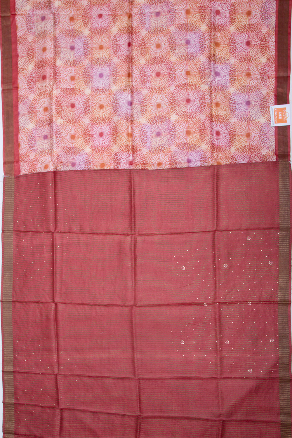 Tussarl Printed Red Saree