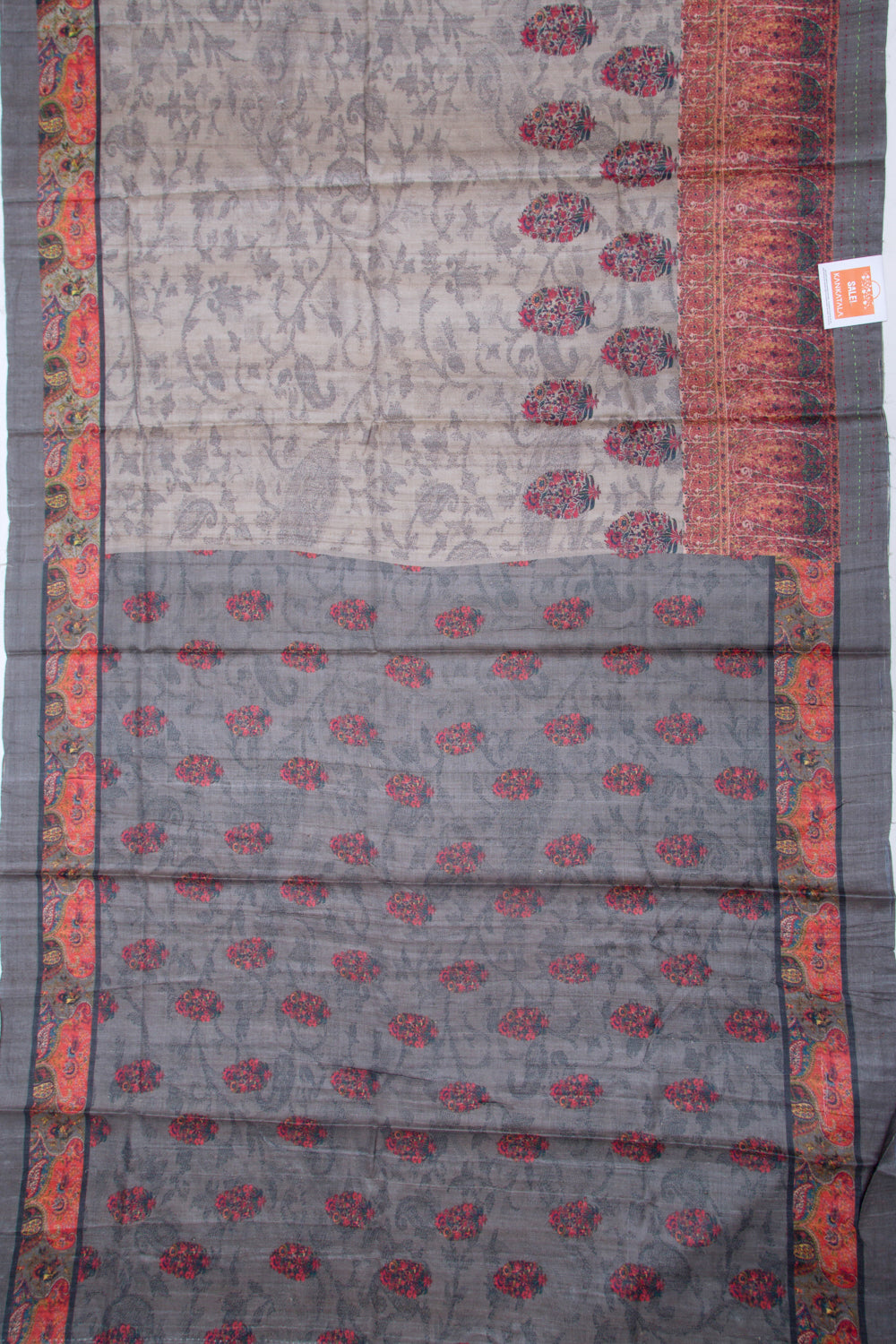 Tussar Floral Printed Grey Saree