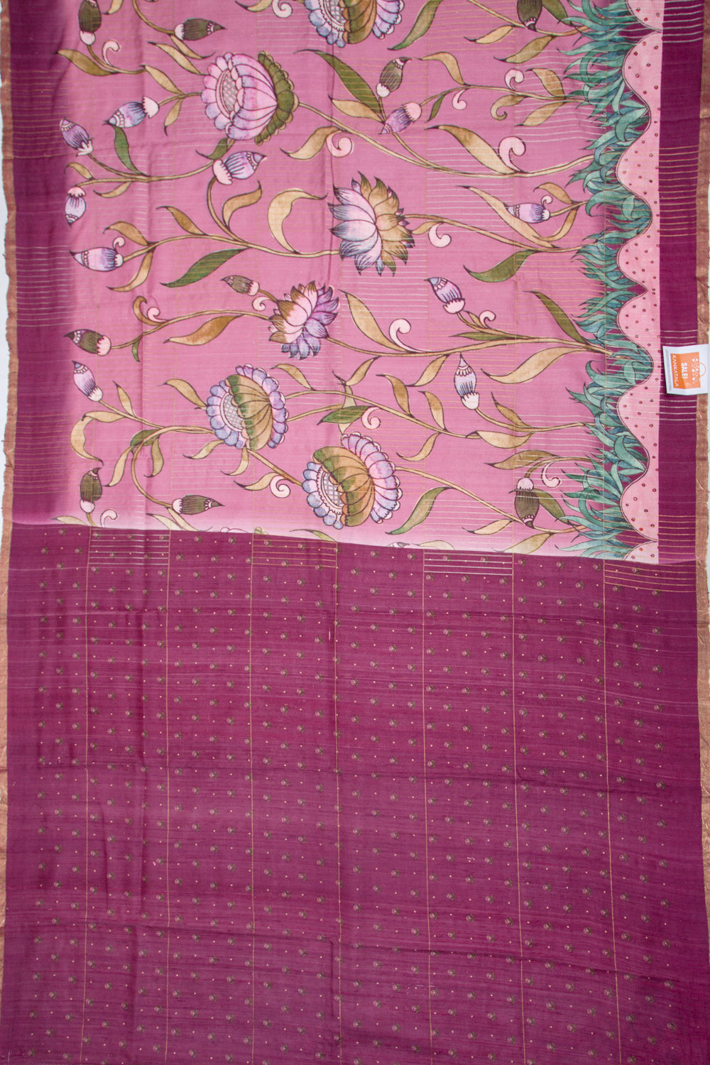 Tussar Floral Printed Pink Saree