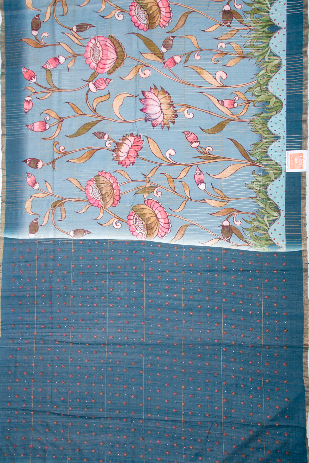 Tussar Floral Printed Blue Saree