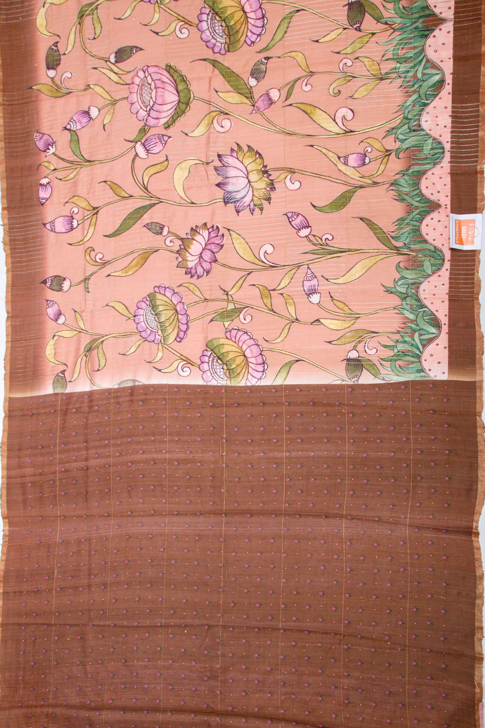 Tussar Floral Printed Peach Saree