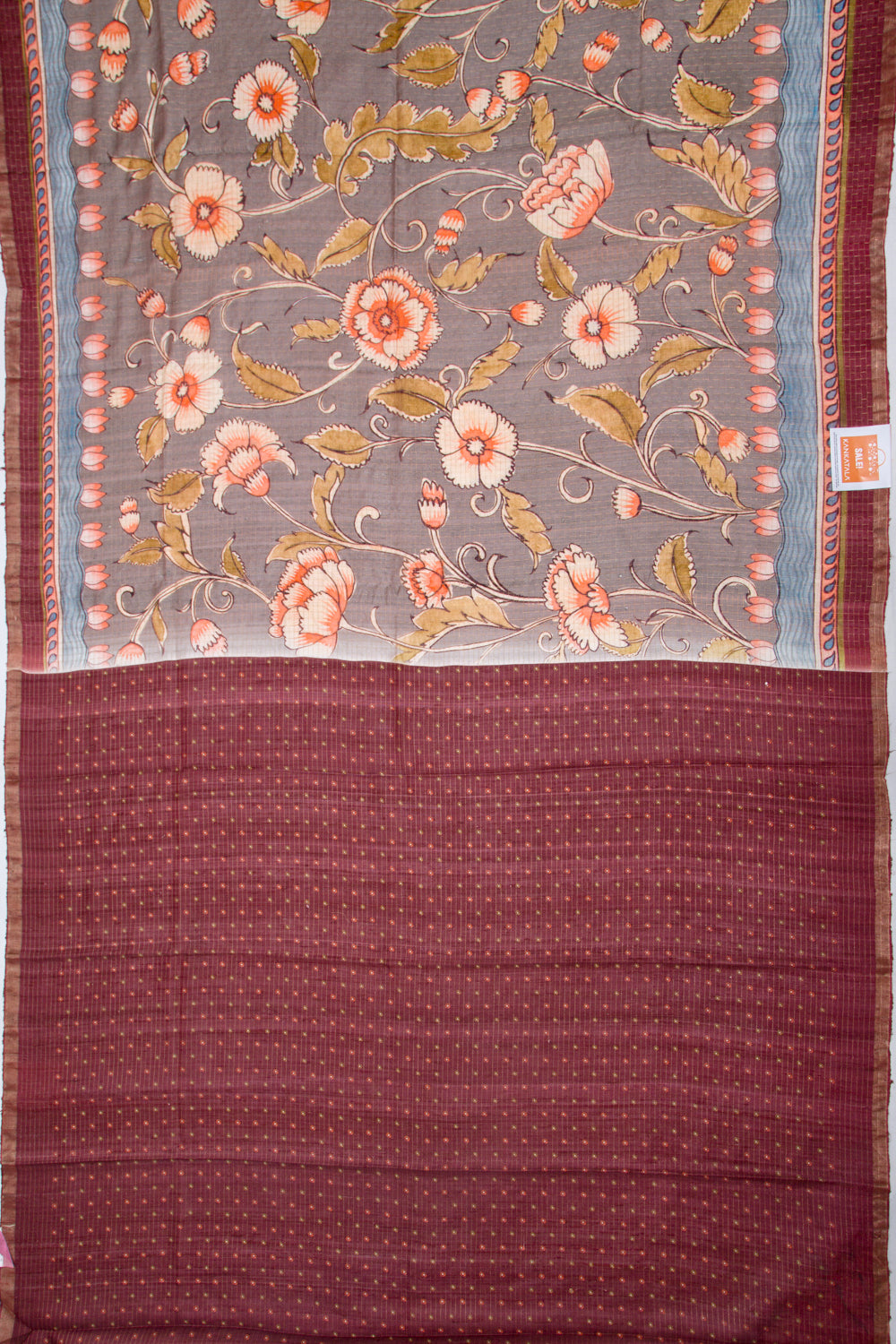 Tussar Floral Printed Grey Saree