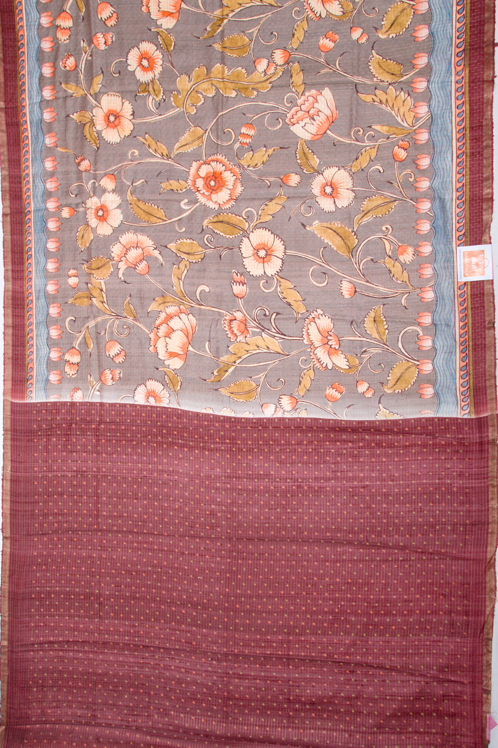 Tussar Floral Printed Grey Saree