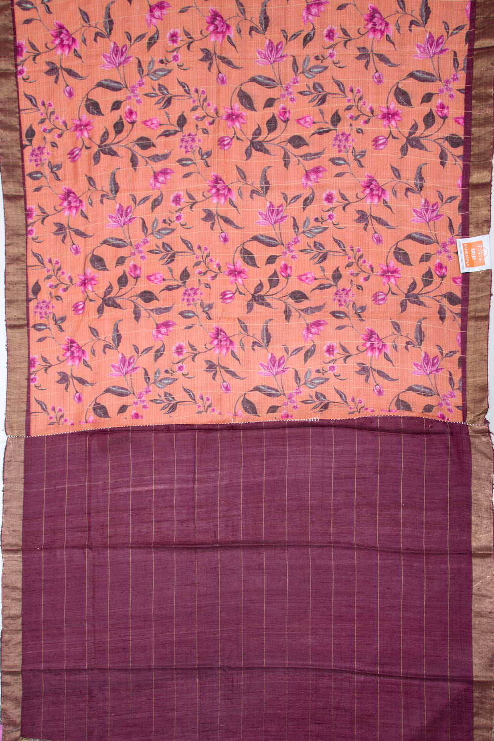 Tussar Floral Printed Orange Saree