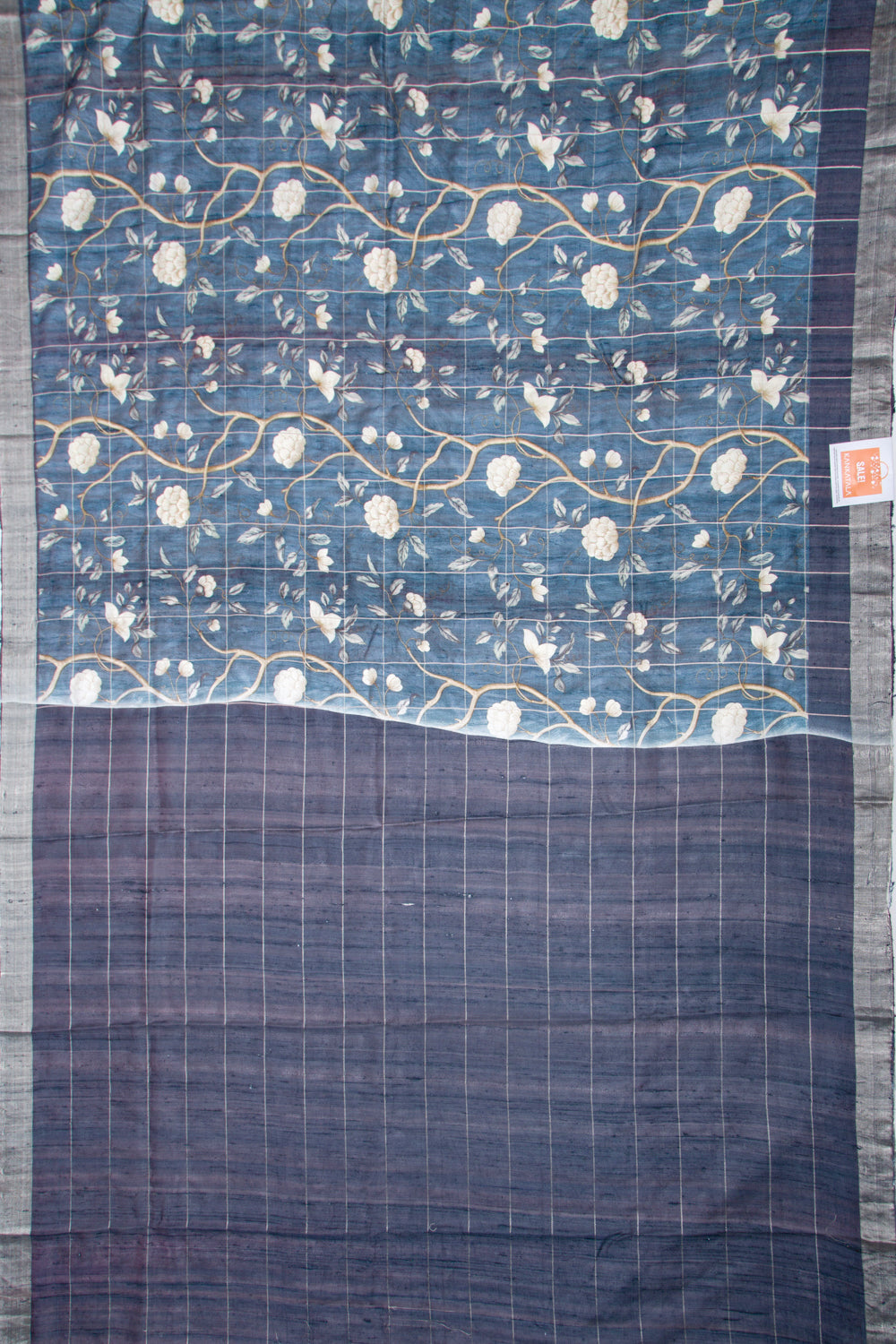 Tussar Floral Printed Blue Saree