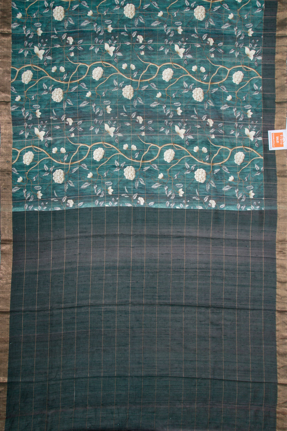 Tussar Floral Printed Green Saree