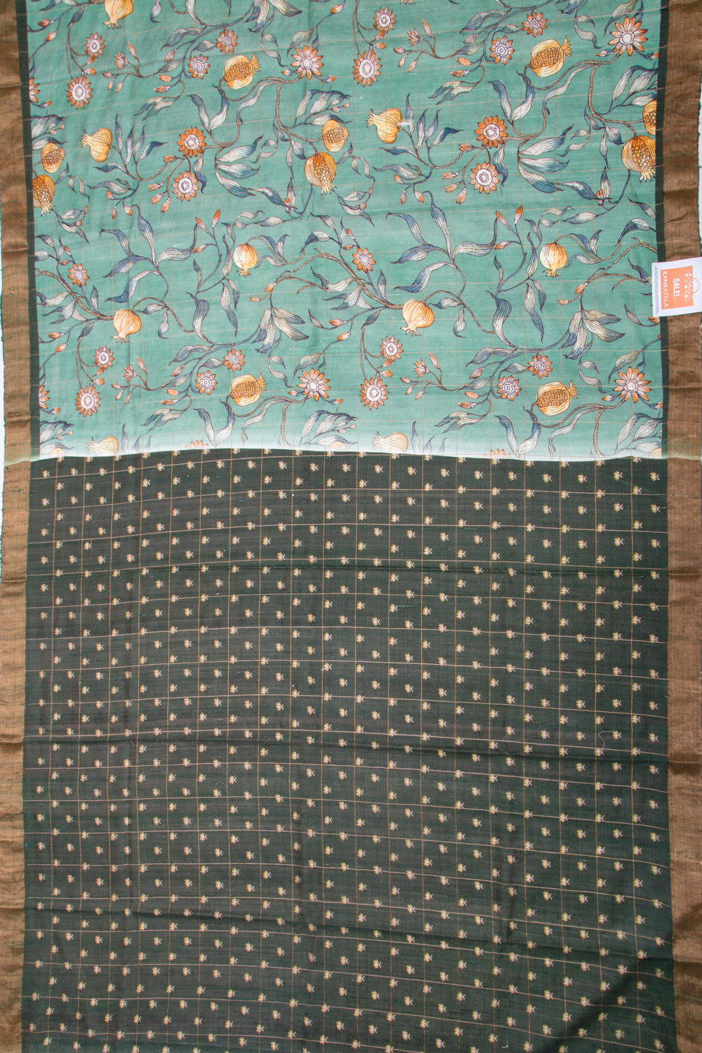 Tussar Floral Printed Green Saree