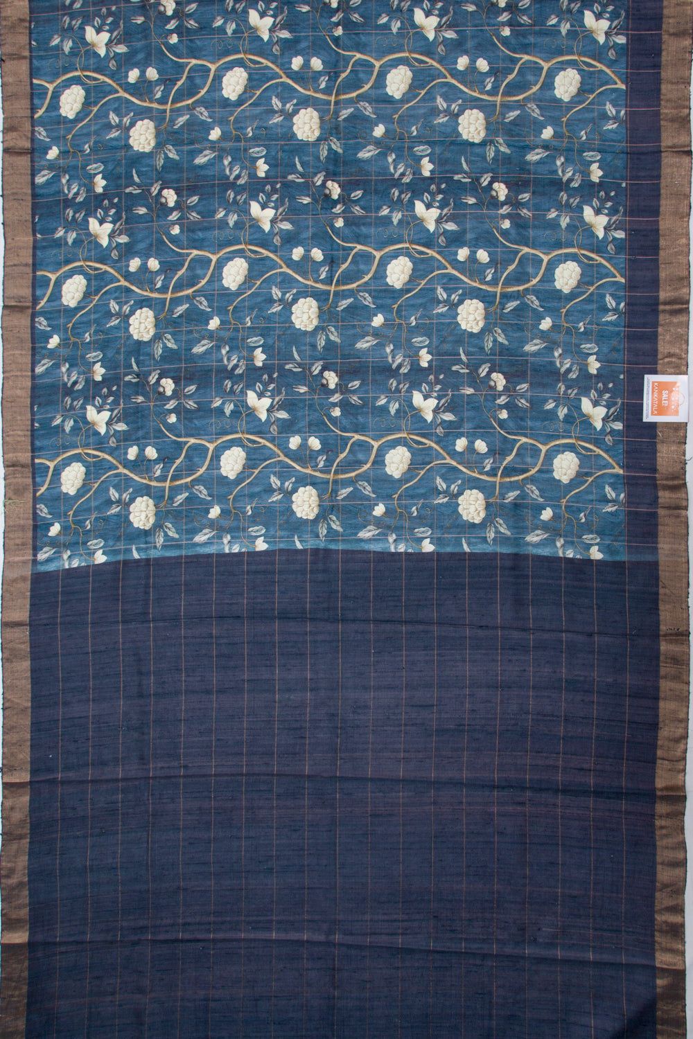 Tussar Floral Printed Blue Saree