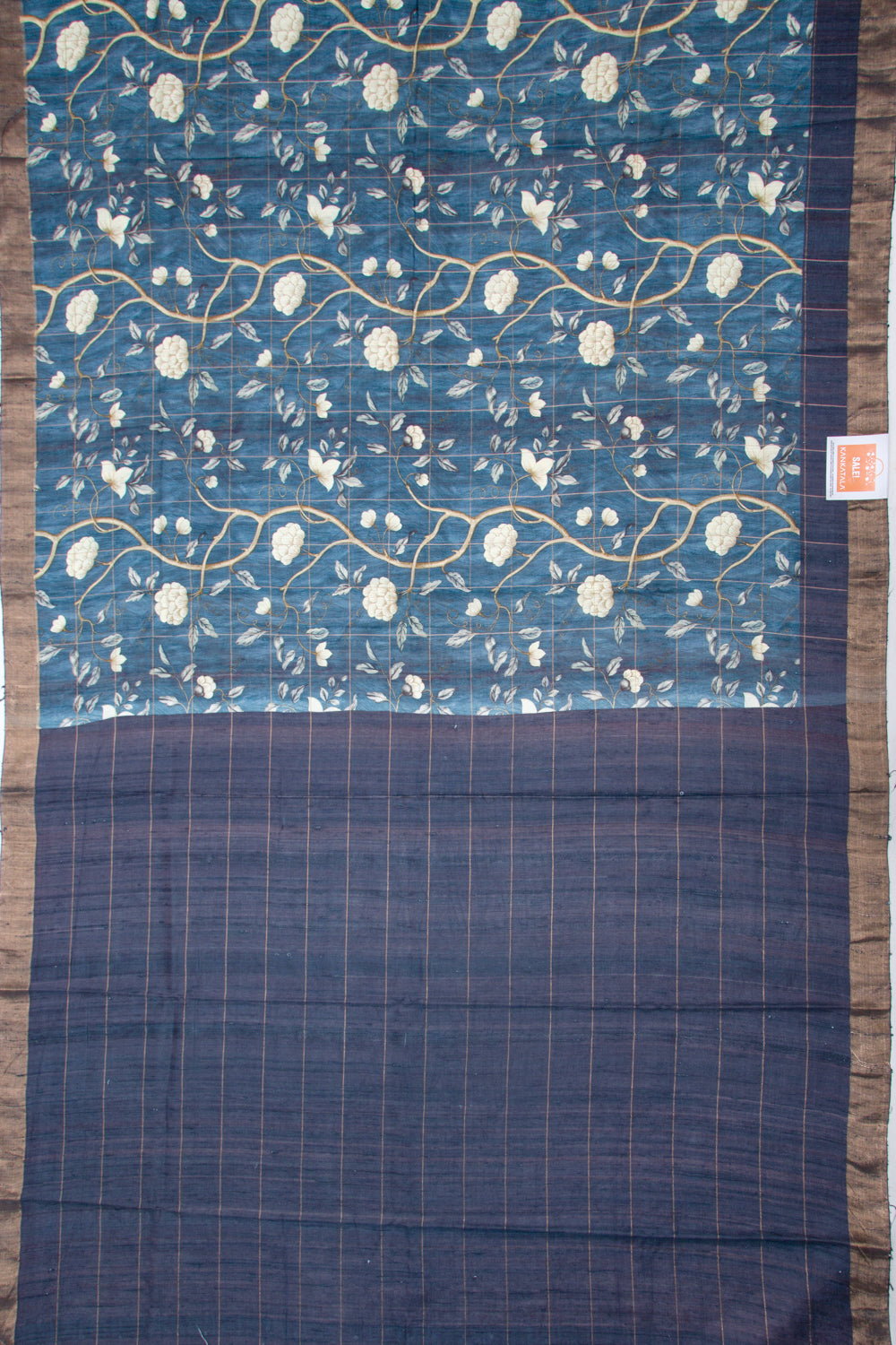 Tussar Floral Printed Blue Saree