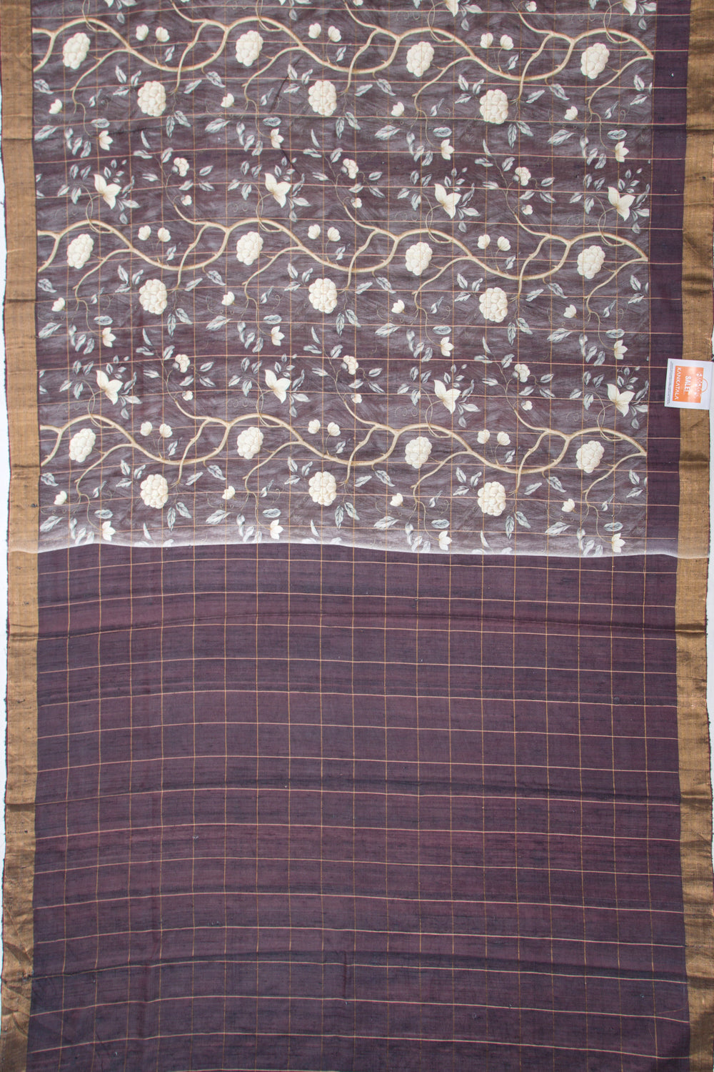 Tussar Floral Printed Purple Saree