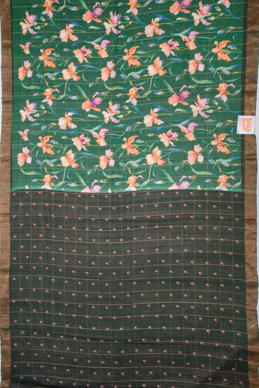 Tussar Floral Printed Green Saree