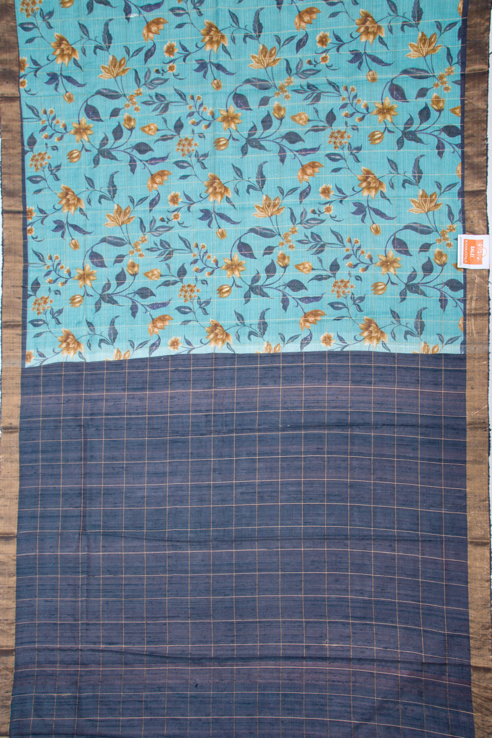 Tussar Floral Printed Sky Blue Saree