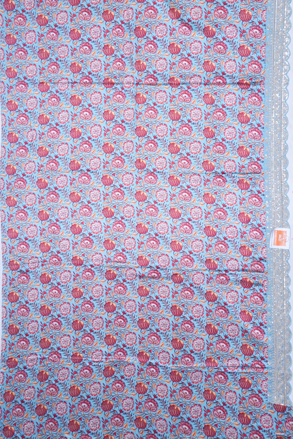 Satin Floral Printed Sky Blue Saree