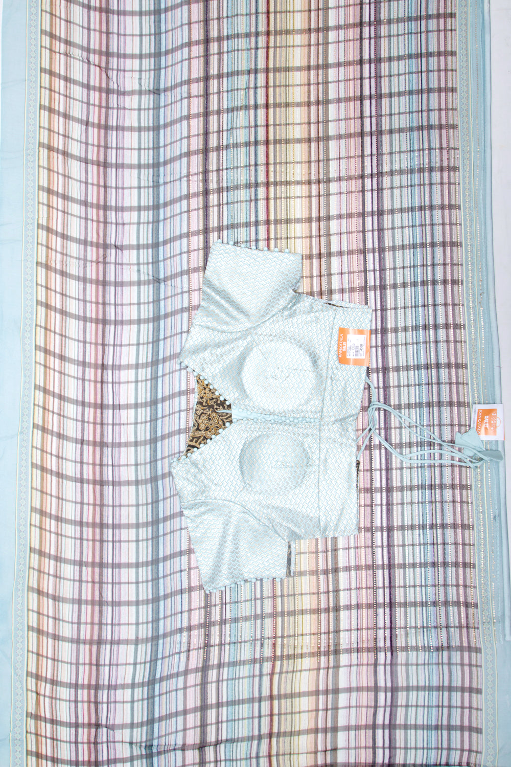 Georgette Silk Horizontal Lines Sky Blue Saree