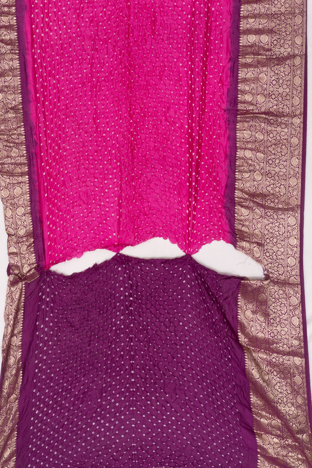 Chiniya Silk Bandhani Rani PInk Saree