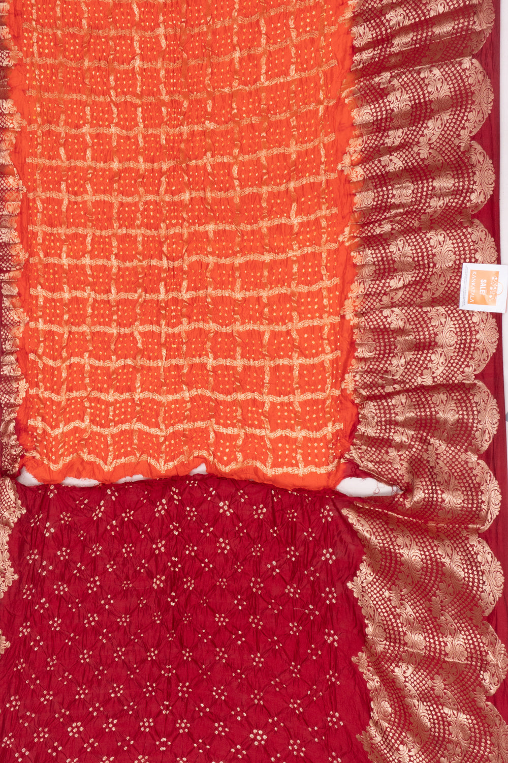 Chiniya Silk Bandhani Checks Orange Saree