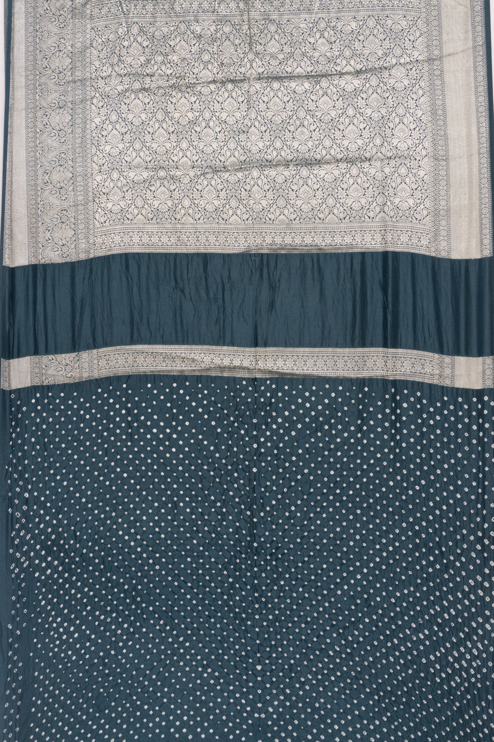 Chiniya Silk Bandhani Brocade Pastel Grey Saree