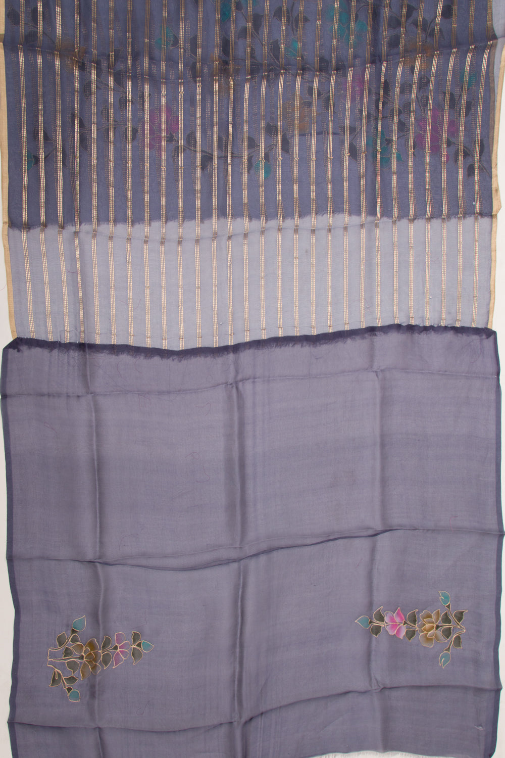 Organza Silk Horizontal Lines Stale Blue Saree