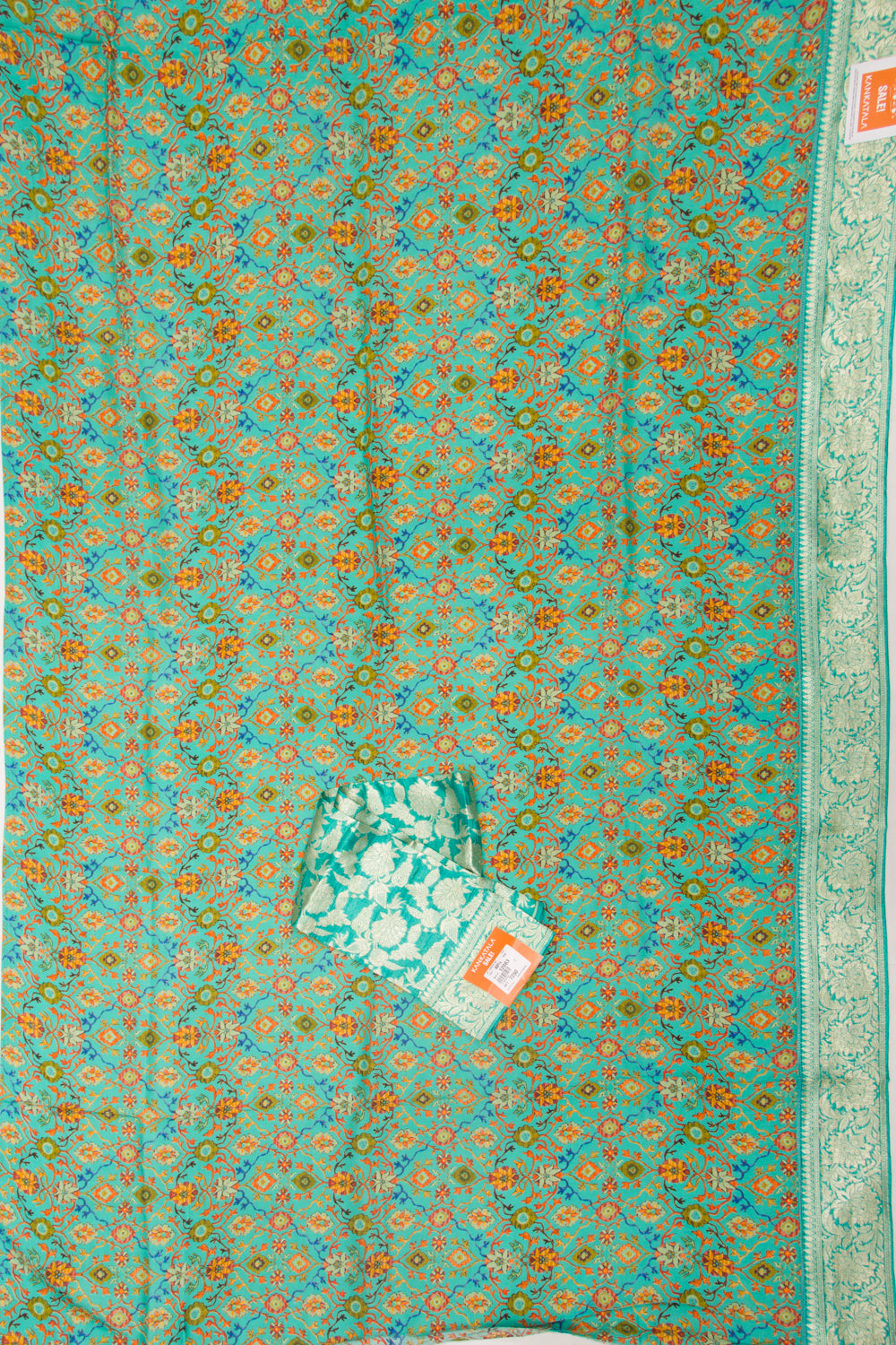 Chanderi Silk Printed Green Saree With Banarasi Border