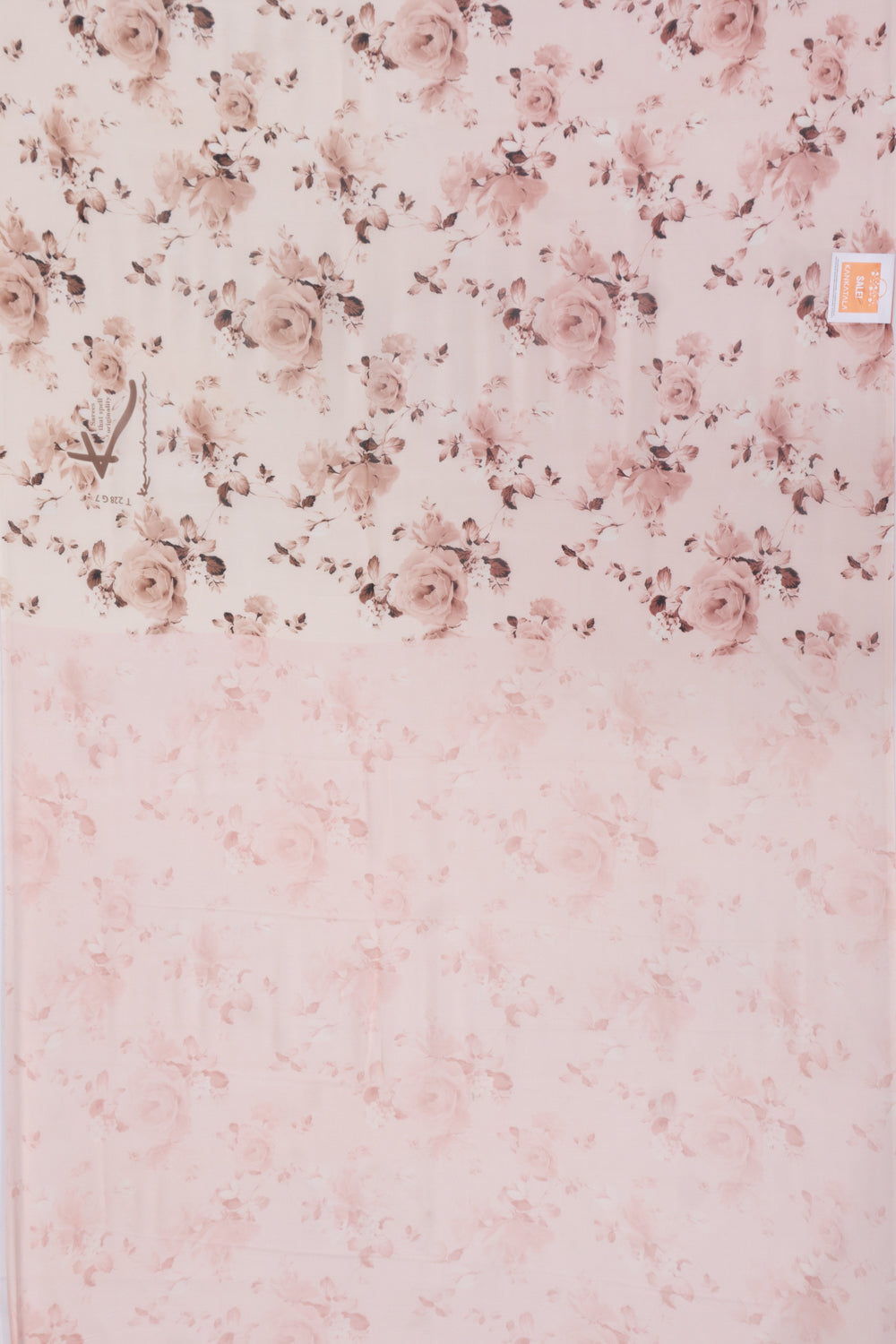 Satin Georgette Floral Printed Peach And Cream Saree