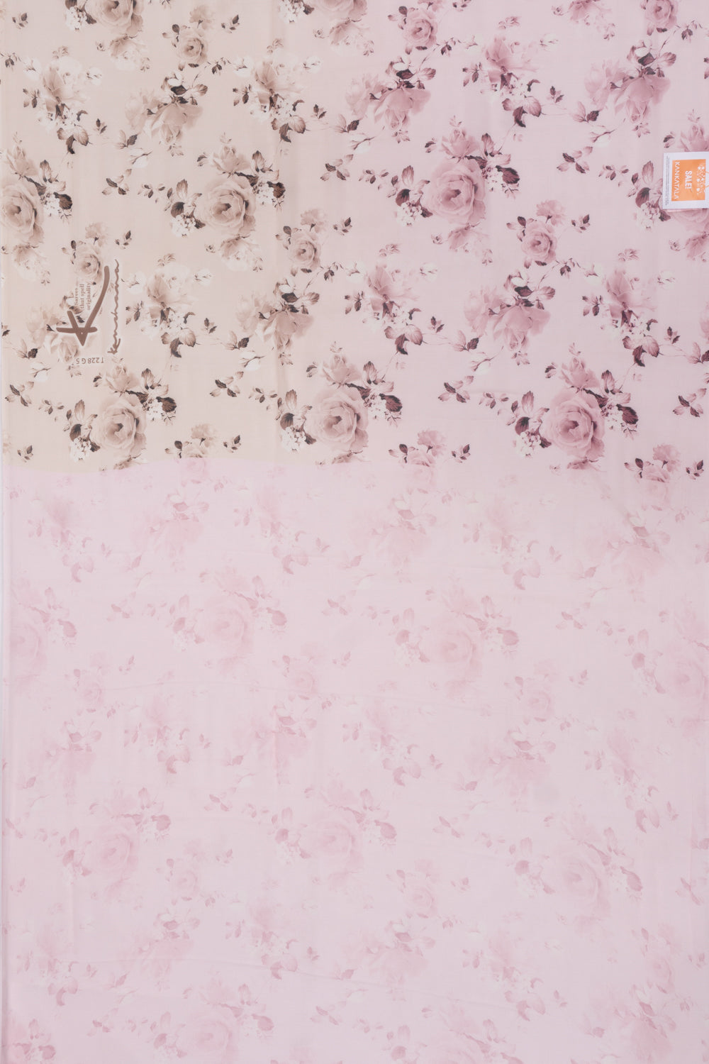 Satin Georgette Floral Printed Pink And Cream Saree